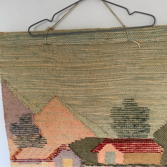 Vintage Handmade Rustic Boho Charming Village Scene Tapestry with Fringe - Picture 12 of 15